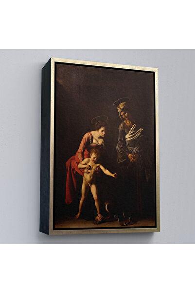 Dropcek eticaret Ahşap Çerçeveli Caravaggio - Madonna Ve Çocuk, Aziz Anne İle...