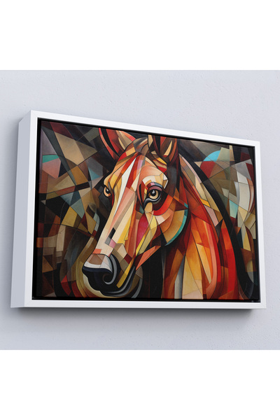 Oxyteez Tablou cu cap de cal în stil vitraliu cu cadru din lemn-7243