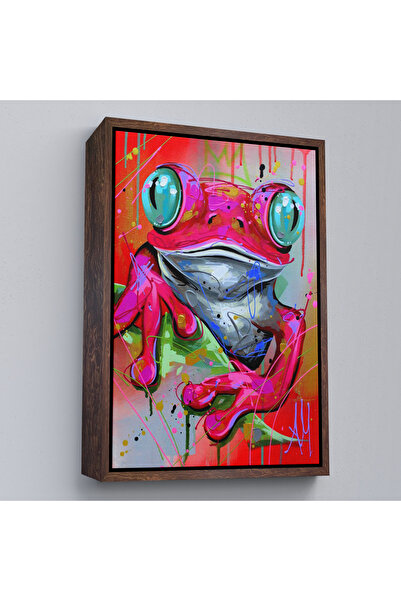 Oxyteez Tablou cu broască roz drăguță cu cadru din lemn-7838