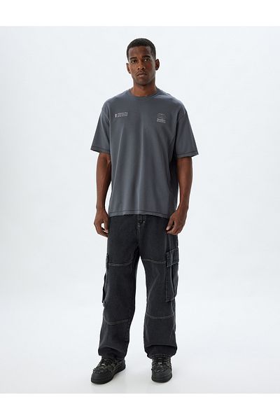 Koton Βαμβακερό μπλουζάκι Oversize - Slogan Printed, Crew Neck, Κοντό μανίκι
