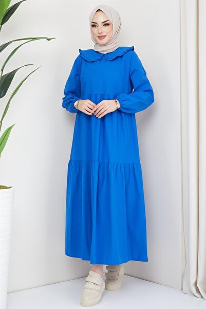 hafsamina Bebe Yaka Tesettür Elbise Indigo