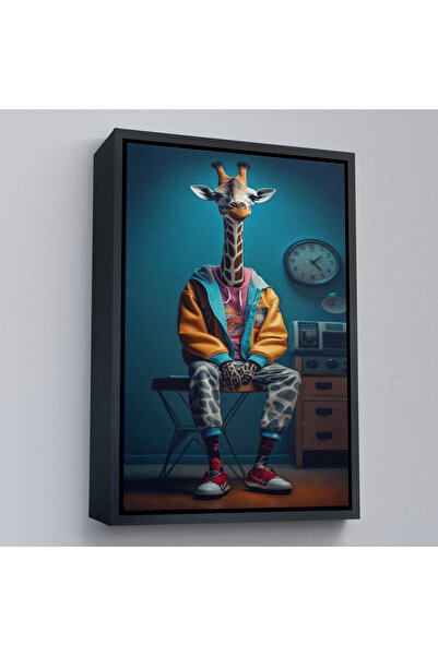Oxyteez Tablou drăguț cu girafă cu cadru din lemn-7802