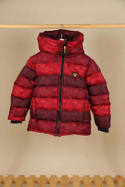 NANİCA 05-16 Years Old Boy Red Color Hooded Camouflage Coat