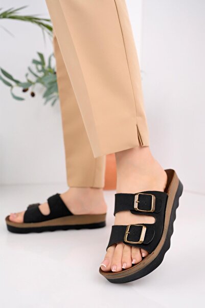 MUGGO Lena Women's Daily Orthopedic Double Banded Buckle Non-Slip Sole Comfortable Slippers