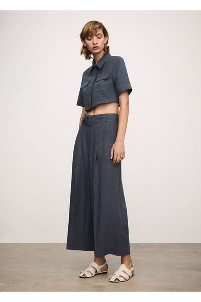 MANGO Woman Pantaloni lyocell cu centura
