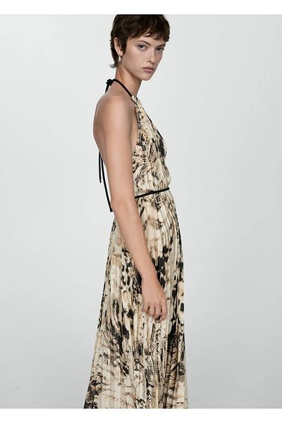 MANGO Woman Animal Patterned Pleated Dress