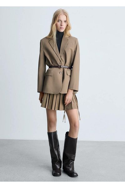 MANGO Woman Pleated Mini Skirt - Goose Feet Patterned