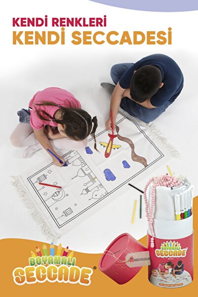 Hediyeleşin Çoçuklara Özel Boyamalı Seccade Seti, Yıkanabilir Seccade