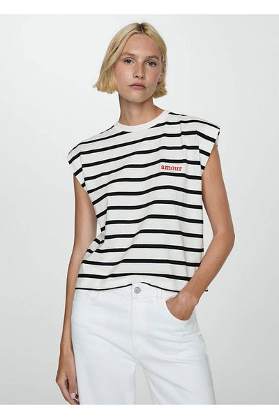 MANGO Woman Tricou cu dungi din bumbac