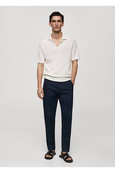 MANGO Man Tricou polo din bumbac ajurat