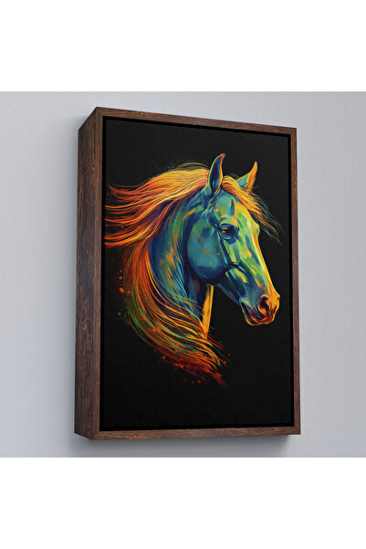 Oxyteez Pictură colorată abstractă de cal cu cadru din lemn-7550