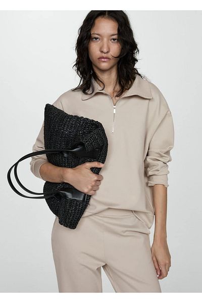 MANGO Woman High Collar Zipper Sweatshirt