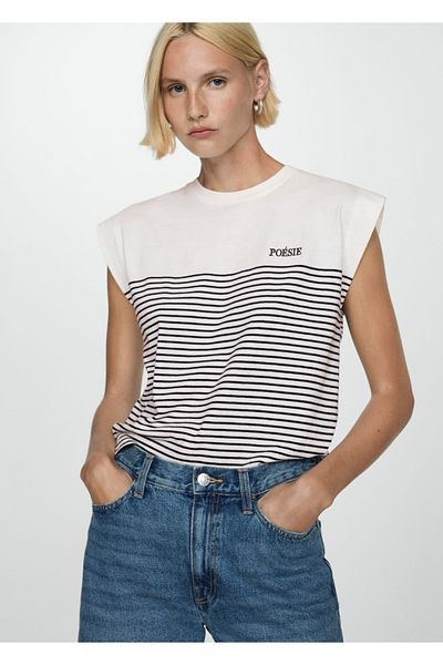MANGO Woman Tricou cu dungi din bumbac
