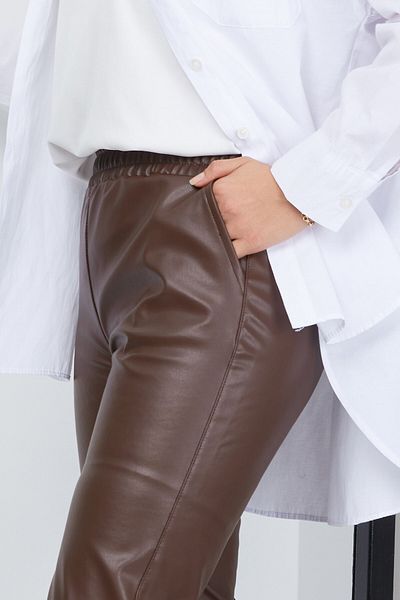 hafsamina Καφέ Δερμάτινο Παντελόνι - Skinny Leg και Τσέπες