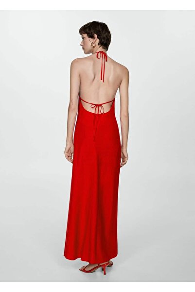 MANGO Woman Halter Yaka Keten Elbise