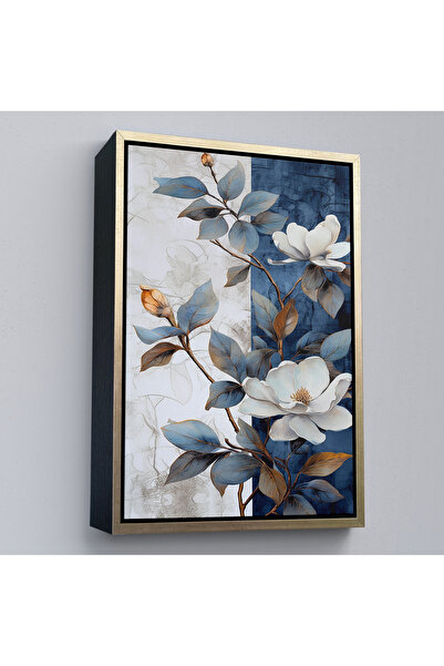 Oxyteez Tablou cu flori albastre și albe cu rame din lemn-7886