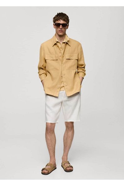 MANGO Man 100% Linen Shirt Jacket with Pockets