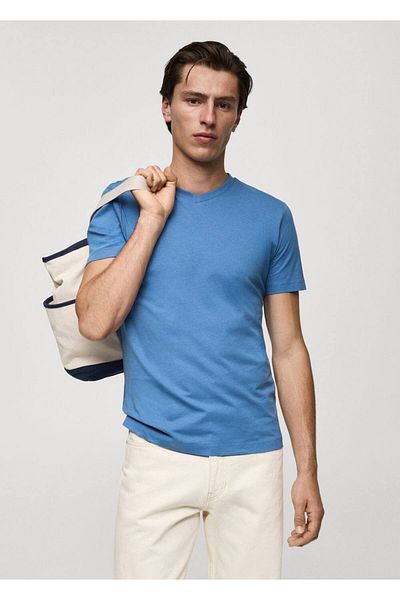 MANGO Man Koszulka bawełniana z dekoltem w serek Slim-Fit