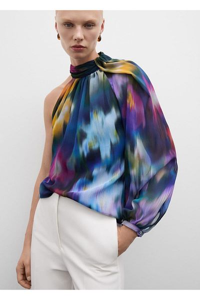MANGO Woman Bluză asimetrică cu model