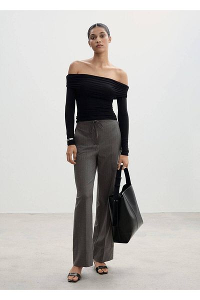 MANGO Woman Straight-Cut Chalk Striped Trousers