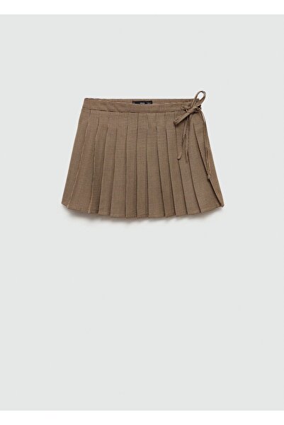 MANGO Woman Kaz Ayağı Desenli Pilili Mini Etek