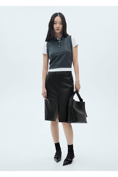 MANGO Woman Leather look pencil skirt