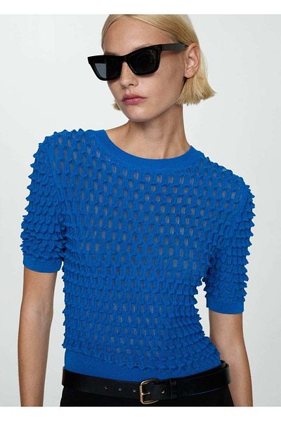 MANGO Woman Pulover texturat cu maneca scurta