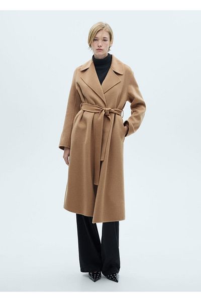 MANGO Woman Χειροποίητο μάλλινο παλτό με ζώνη