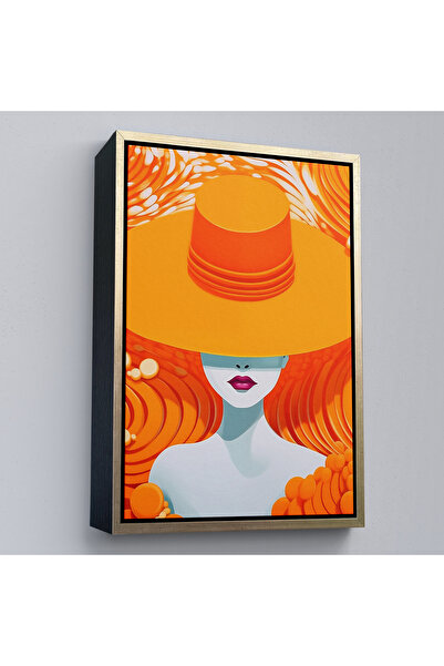 Oxyteez Rama din lemn cu pălărie portocalie Retro pentru femei Tablo-7561