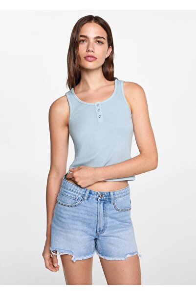 Mango Teen Βαμβακερή μπλούζα από καουτσούκ