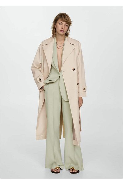 MANGO Woman Double Button Long Trench Coat