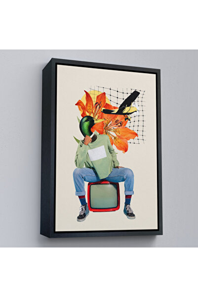 Oxyteez Pictură Pop Art umană cu cap de rață într-un cadru din lemn-8017