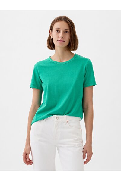 GAP Kadın Yeşil %100 Pamuk Vintage Bisiklet Yaka T-Shirt