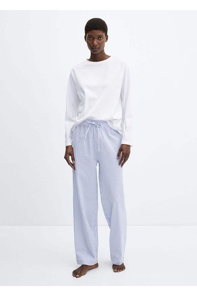 MANGO Woman Striped Cotton Two Piece Sleepwear Set