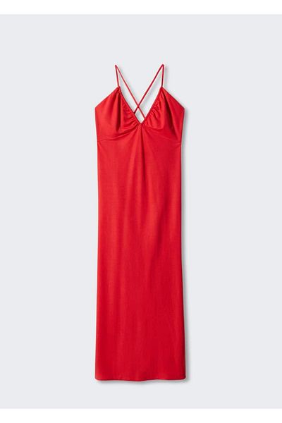 MANGO Woman Gerafftes Midi-Kleid