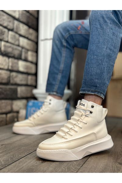 BOA BA0321 Hidden Lace Men's High Sole White Sports Boots
