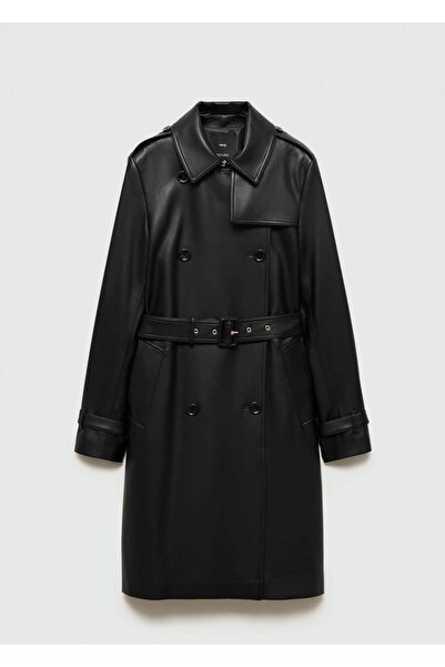 MANGO Woman Deri görünümlü trençkot