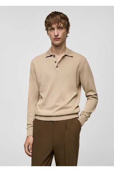 MANGO Man Long-sleeved cotton knitwear polo shirt