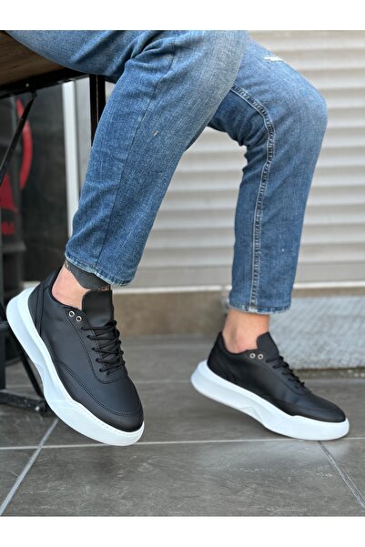 BOA BA0354 Günlük Bağcıklı Erkek Yüksek Taban Siyah Spor Ayakkabı