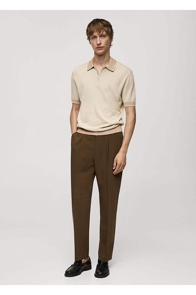 MANGO Man Polo cu fermoar țesut din bumbac