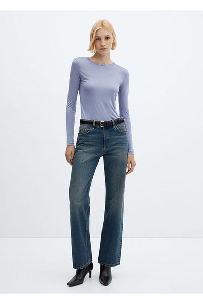 MANGO Woman Tricou cu mânecă lungă cu gât rotund