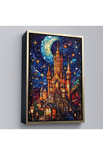 Oxyteez Ramă din lemn Modern Fairy Tale Broderie Vitraliu Castel Tablo-7983