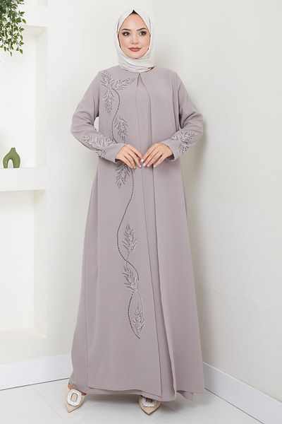 hafsamina Φόρεμα Mother of Leaf Stone σε μπεζ Plus Size - HM2350