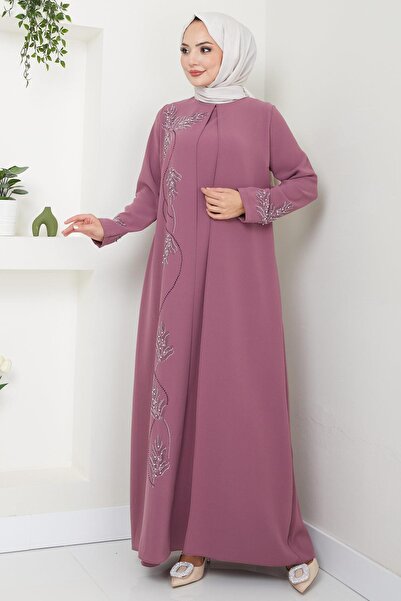 hafsamina Φόρεμα μητέρας με φύλλα πέτρας σε μεγάλο μέγεθος Dusty Rose HM2350