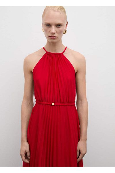 MANGO Woman Pleated Belted Dress