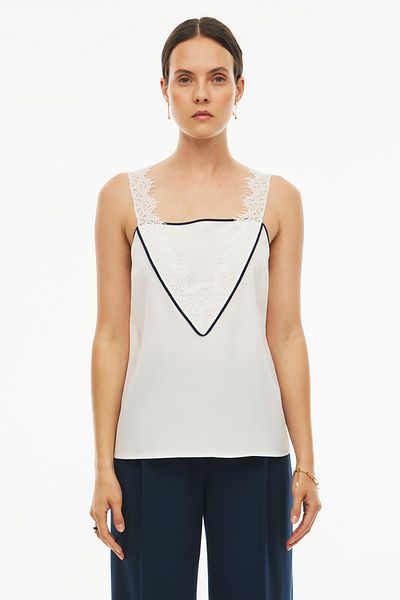 Perspective Elonias Regular Fit Standard Size Sleeveless Square Collar Ecru Color Women's Blouse