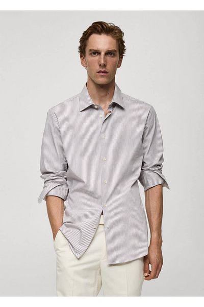 MANGO Man Slim Fit Thin Striped Cotton Shirt
