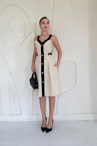Elbee Fashion Woman Ornamental Pocket Suspender Dress