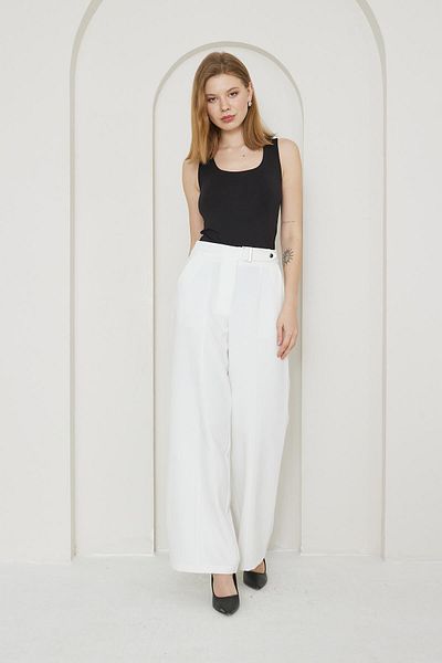 LOVELF Ecru Color - Wide Leg Trousers with Buckle Detail