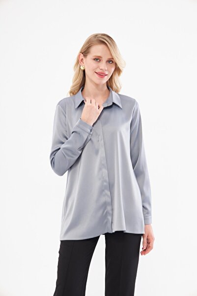 LOVELF Klasik Saten Gömlek Gri